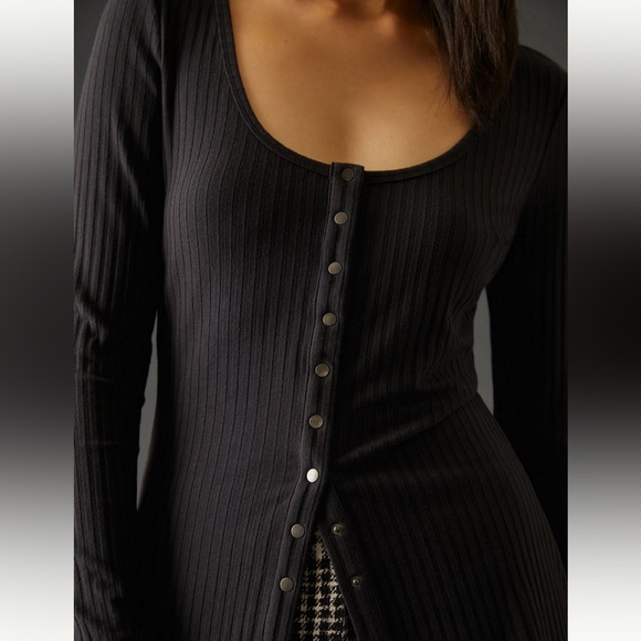 Anthropologie Ribbed Cardigan Sweater Black size Small - Picture 2 of 8